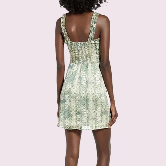 4SI3NNA Green Snakeskin Print Ruffled Shoulder Straps Dress - Size Medium - Picture 8 of 9